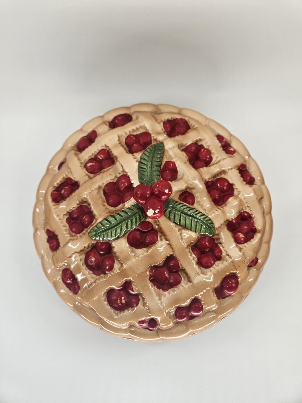 Vintage Welcome Ent Co Cherry Pie Keeper Ceramic Dish Lid Recipe 11"